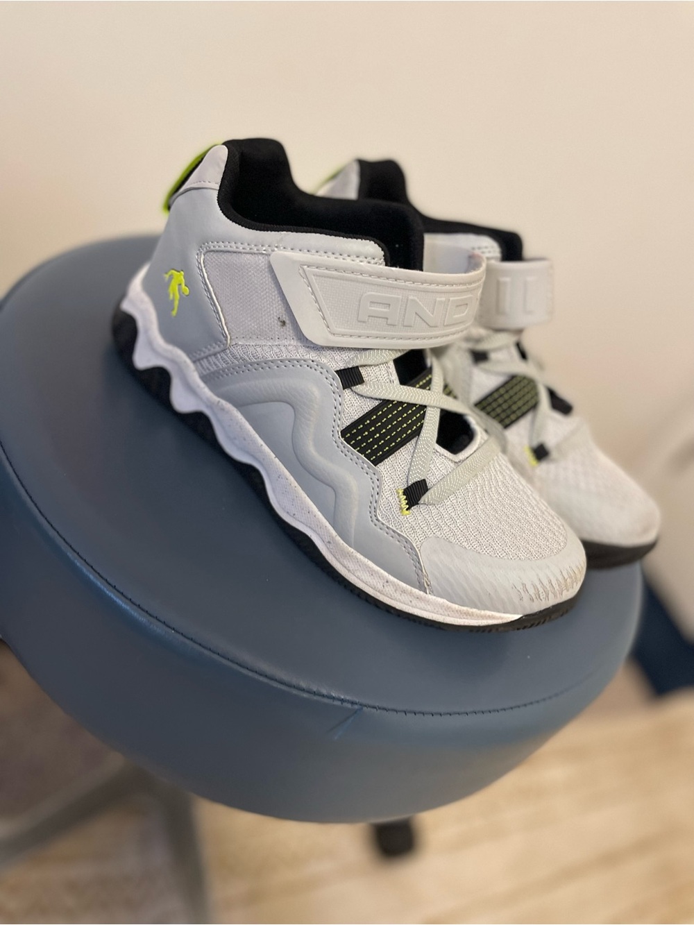 And1 White with Neon Green Trim Kids Athletic Sneakers